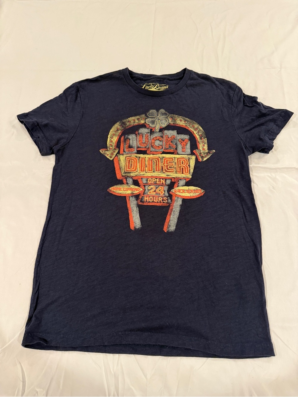 Lucky Brand Lucky Diner Neon Sign Graphic Tee Shirt Navy Blue Small